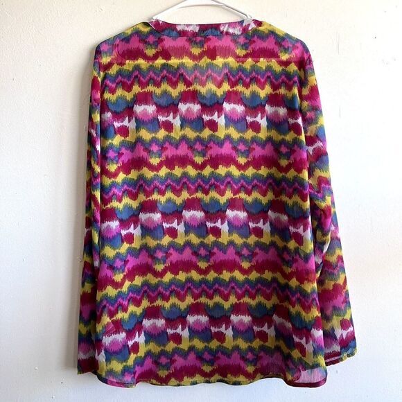WRANGLER Women's Long Sleeve Multicolor V Neck Blouse Made in India - Picture 6 of 9